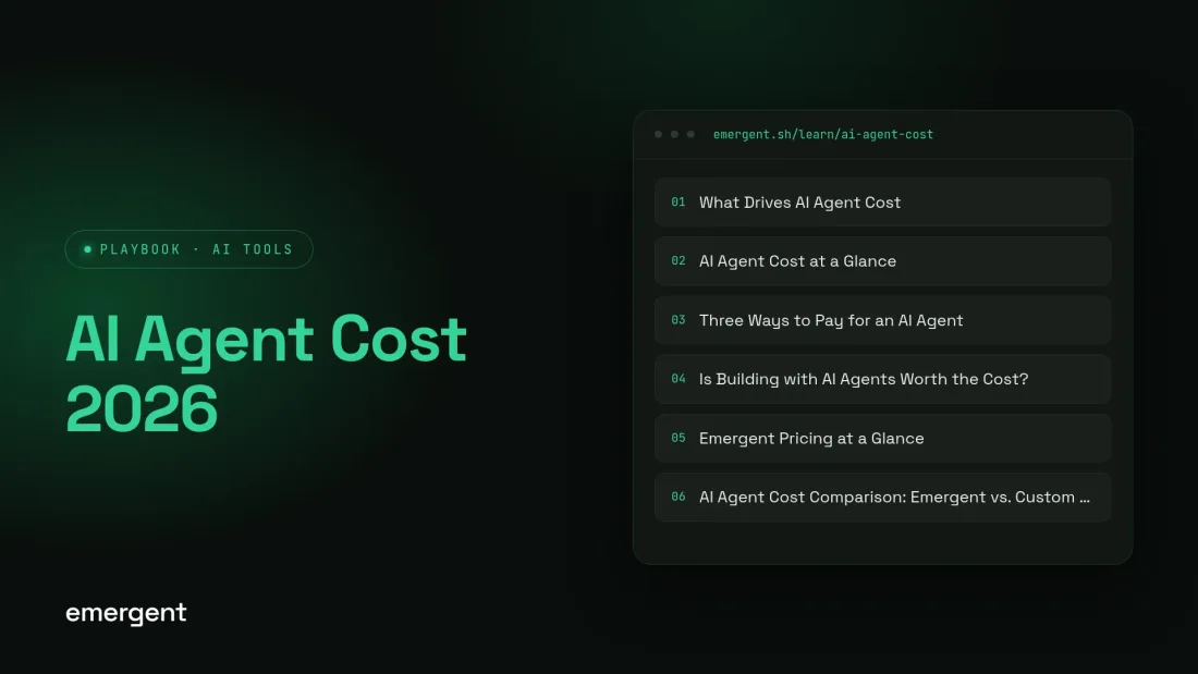 Dark article thumbnail reading AI Agent Cost 2026, beside a panel listing the sections of the article