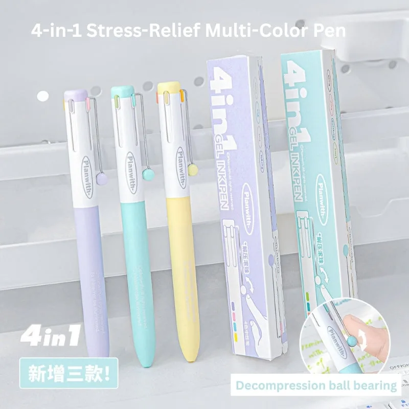 Best Journaling Supplies and Aesthetic Stationery: How to Build a Complete Kit in 2026 4 Three 4-in-1 multicolour pens in lilac, mint and yellow with a ball bearing fidget detail on the clip, shown beside their retail boxes