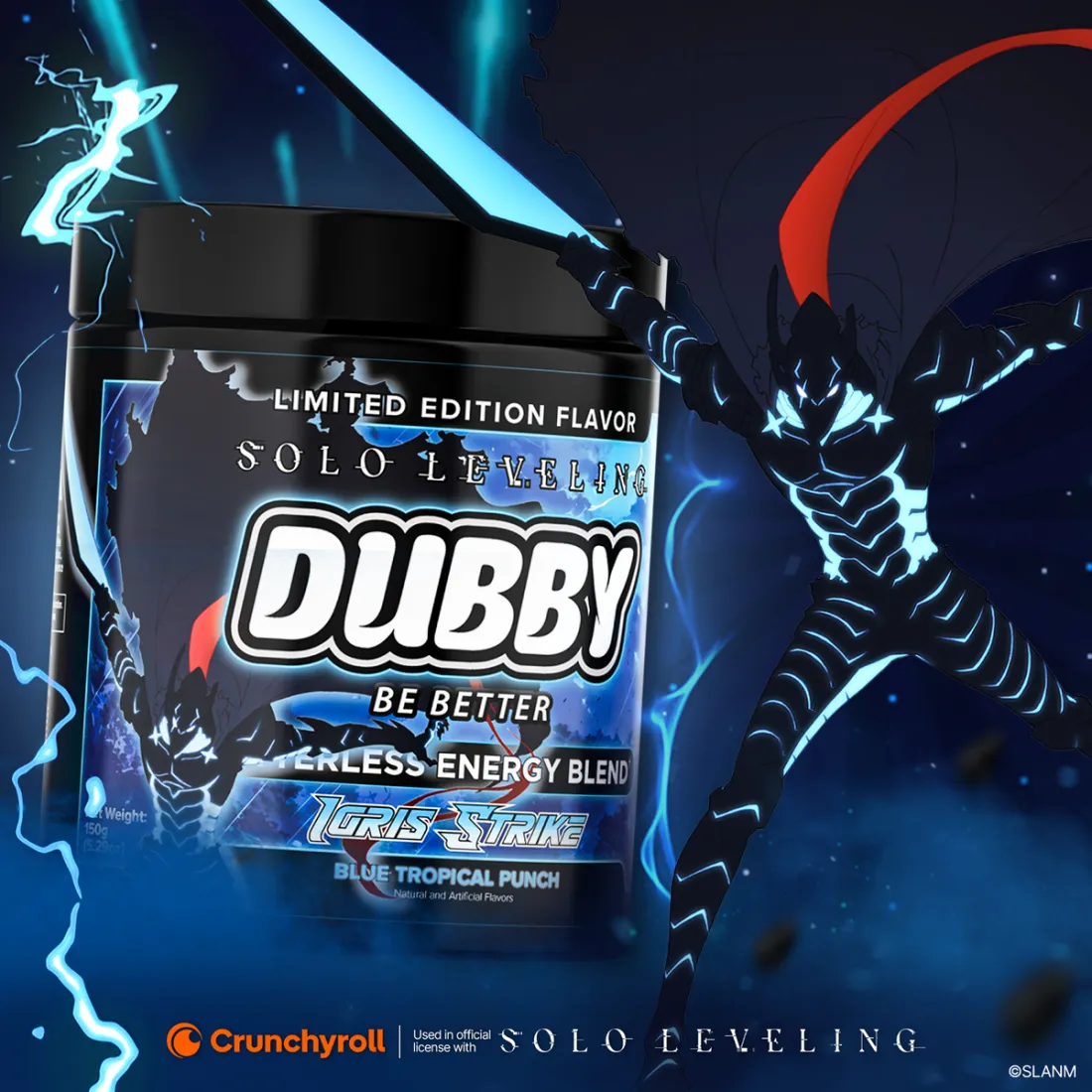 Dubby Igris Strike tub from the Solo Leveling collaboration, a blue tropical punch flavour