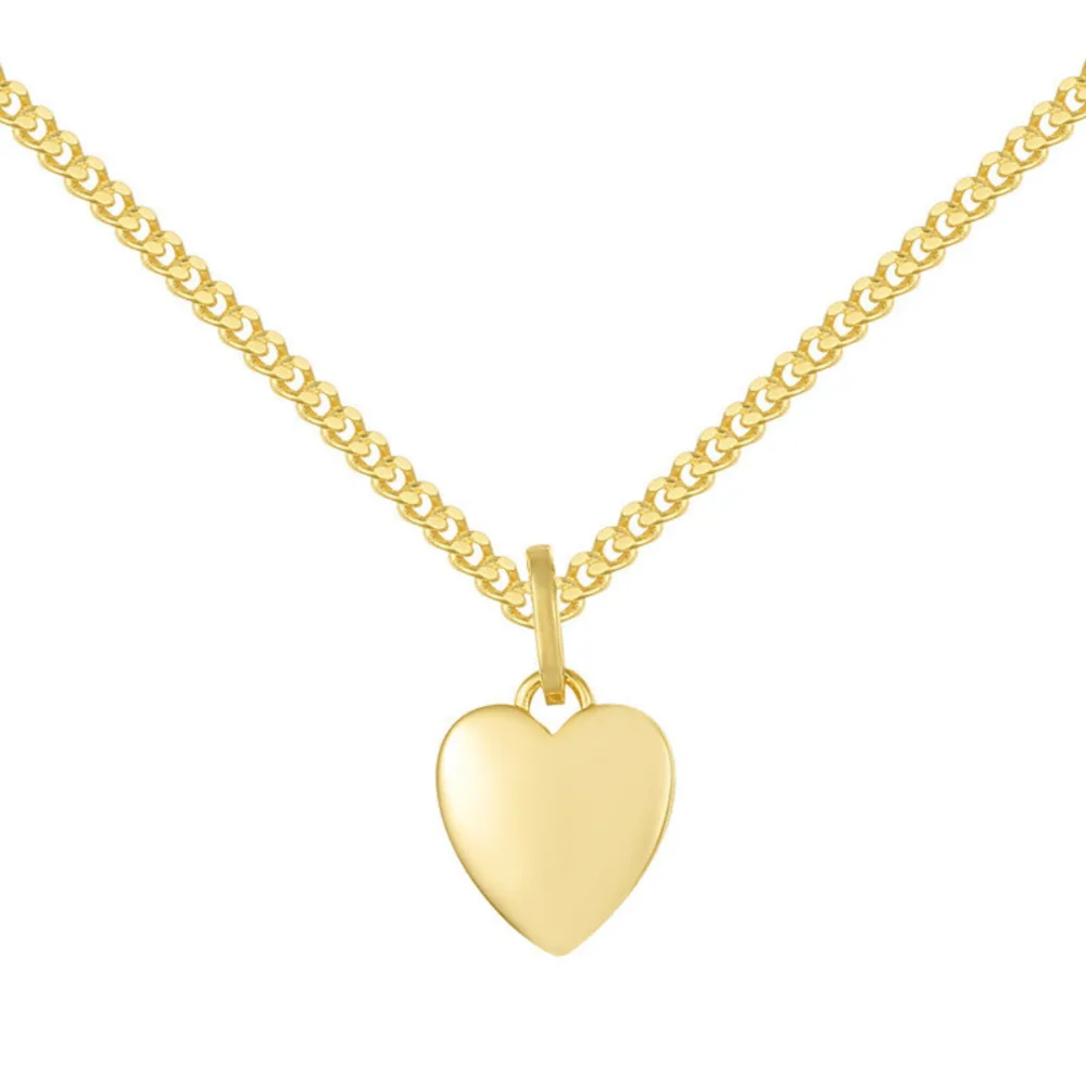 Best Waterproof Gold Jewelry Under $20: What Tarnish-Free Really Means 6 A gold curb chain necklace with a smooth flat heart pendant hanging from a hinged bail