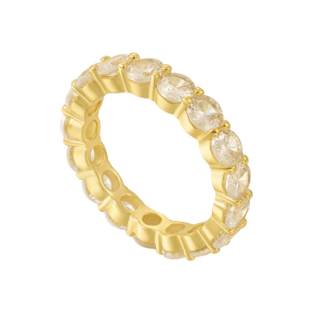 Best Waterproof Gold Jewelry Under $20: What Tarnish-Free Really Means 7 A gold eternity band set all the way around with round clear cubic zirconia stones in prong settings