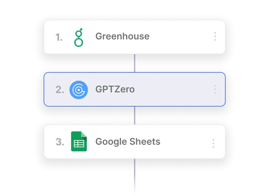Best AI Detection Tools on GPTZero: What 99.9% Accuracy Actually Means 8 A three step Zapier workflow with Greenhouse as step one, GPTZero as step two and Google Sheets as step three