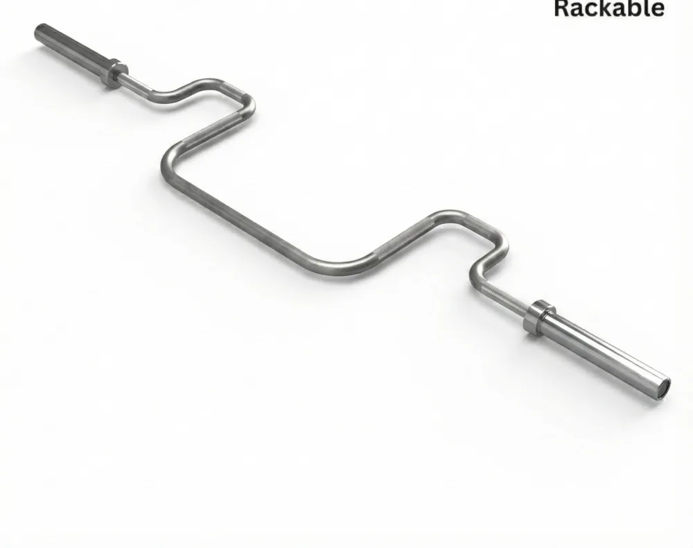 Best Specialty Barbells for Home Gyms: Trap, Swiss, Cambered and Buffalo Bars Compared 1 The Kensui Tokyo Open Trap Bar, a steel bar bent into a squared open frame with two knurled parallel handles, open at one end so the lifter can step in and out