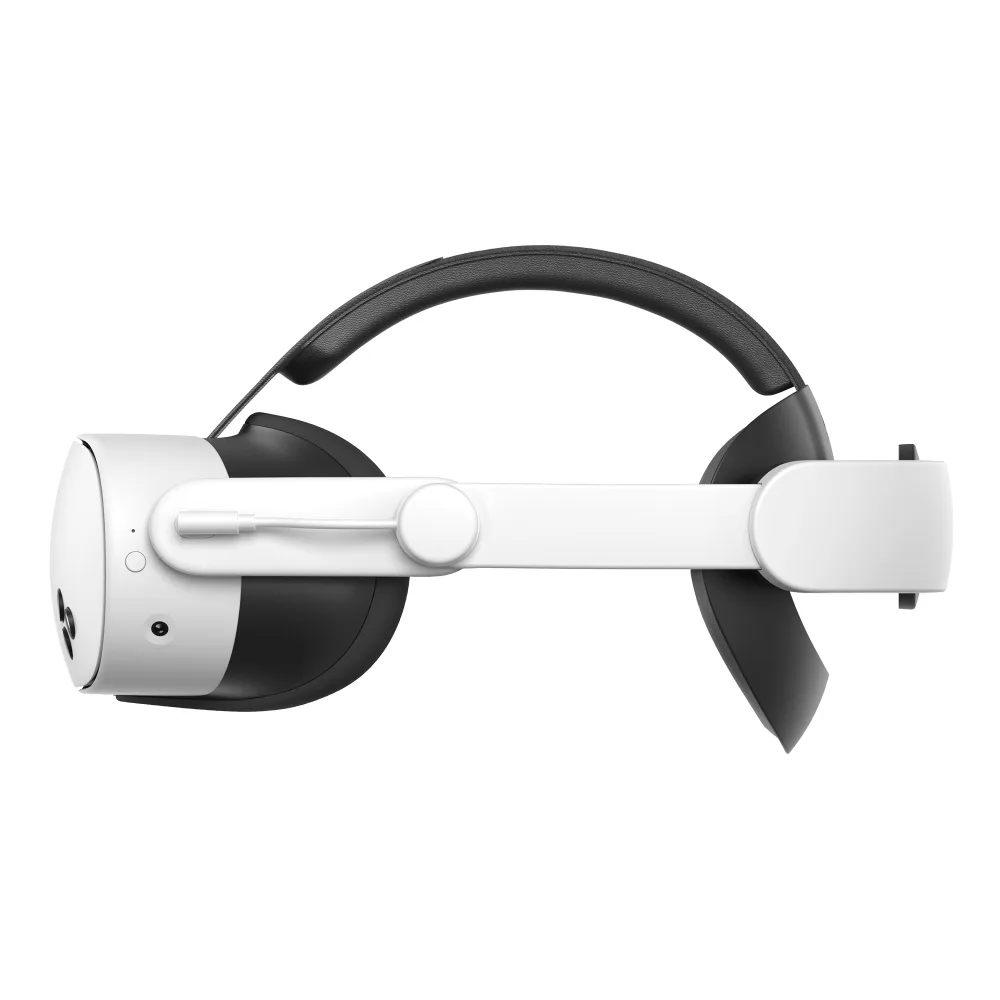 The KIWI design K4 Boost battery strap on a Quest 3, with a white battery module at the back of the head and a short charging cable running to the headset