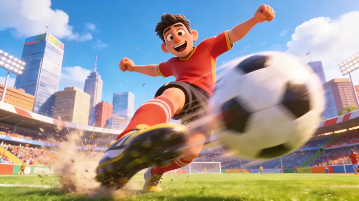Best AI Long-Form Video Tools on MagicLight: What a Minute Actually Costs 1 Animated boy in a red jersey kicking a football in a stadium