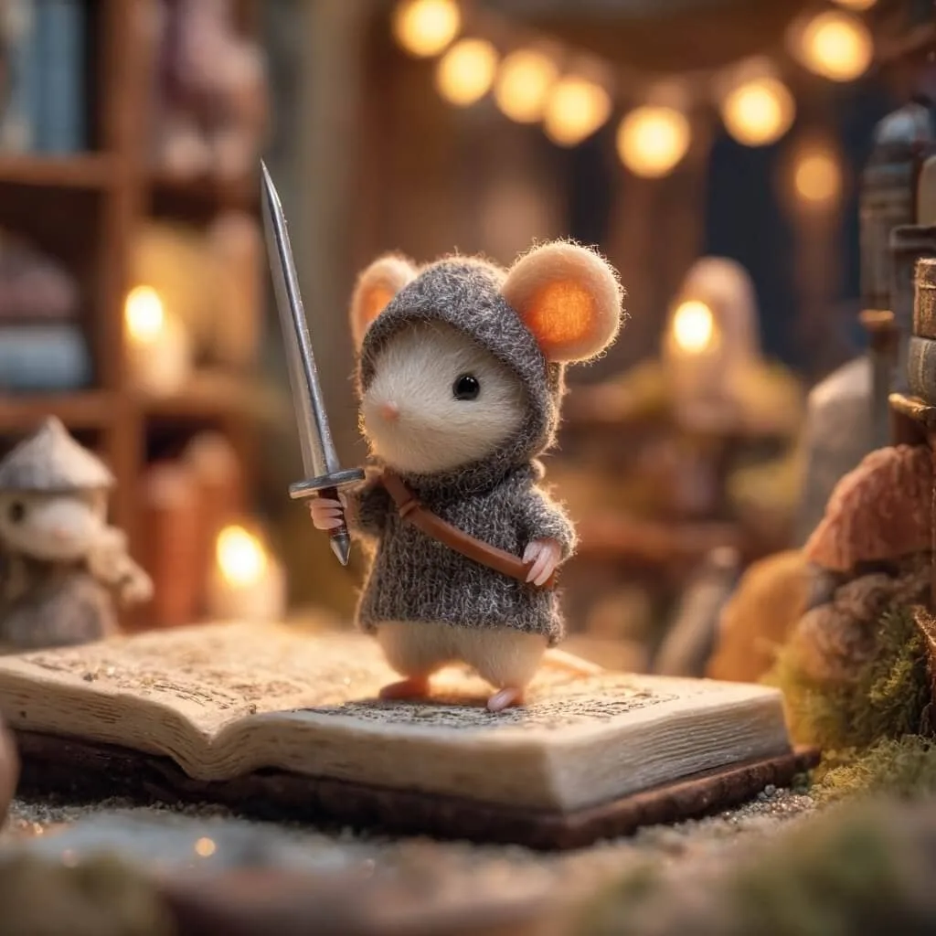 Best AI Long-Form Video Tools on MagicLight: What a Minute Actually Costs 8 Needle felted mouse in a grey hooded cloak holding a sword while standing on an open book