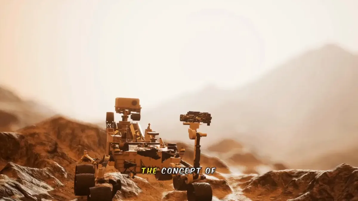 Best Faceless Video Tools on Vid.AI: What Each Plan Really Makes 7 Mars rover on red rocky ground with yellow burned-in captions reading the concept of