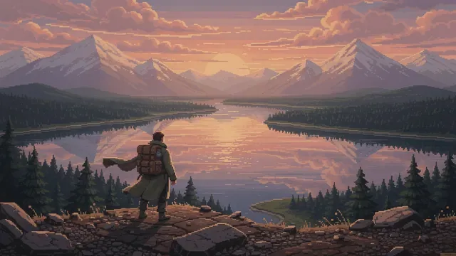 Best Faceless Video Tools on Vid.AI: What Each Plan Really Makes 8 The same hiker and mountain lake scene rendered as pixel art
